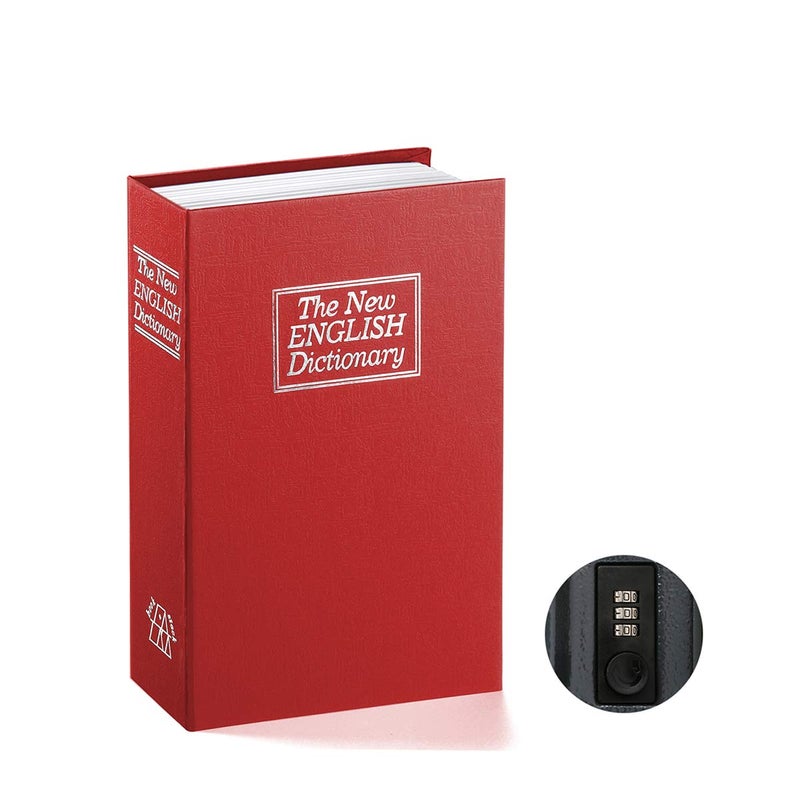 Jssmst Book Safe with Combination Lock - Jssmst Home Dictionary Diversion Metal Safe Lock Box 2017, SM-BS0403S, red small - Image 1